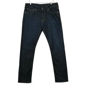 True Religion Men's Geno Relaxed Slim Jeans Size 36x33, Dark Blue Denim
